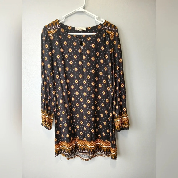 Hippie Rose Dresses & Skirts - Hippie Rose long sleeve boho black/yellow dress size Large lagenlook